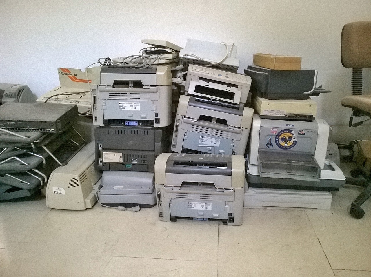 old abandoned printers, peripheral devices